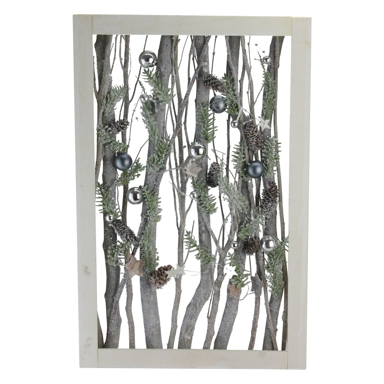 Northlight Decorated Standing Birch Branches in Wood Frame Table or Wall Decoration